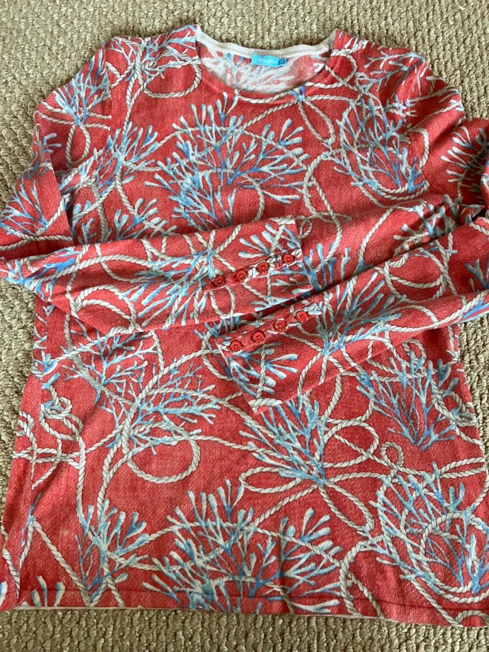 J. McLaughlin Signature Coral Nautical Long Sleeve Shirt Buttons Medium